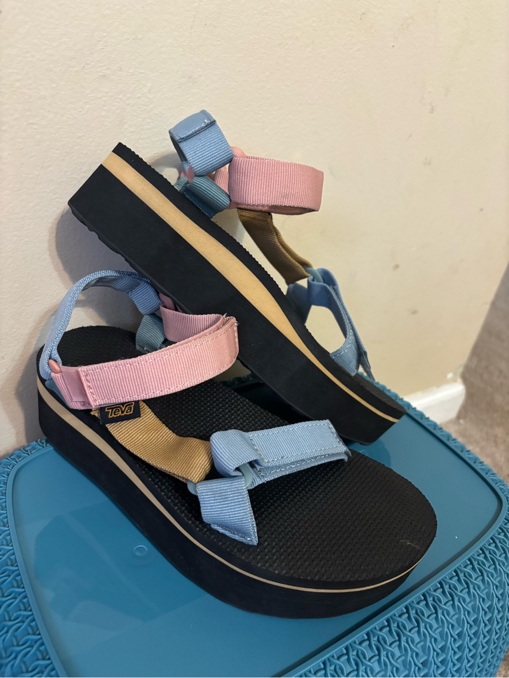 Teva Women's Platform Sandals in Pink, Light Blue and Tan